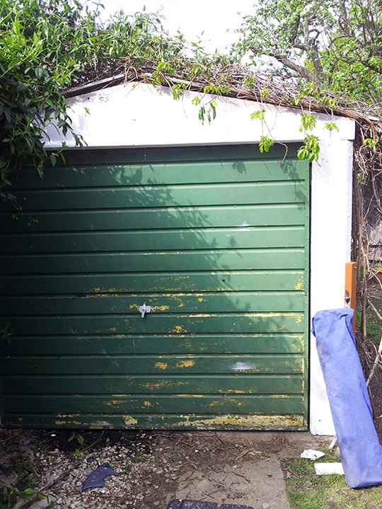 old garage door before painting